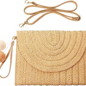 Straw Shoulder Bag Women Straw Clutch Crossbody Wallet